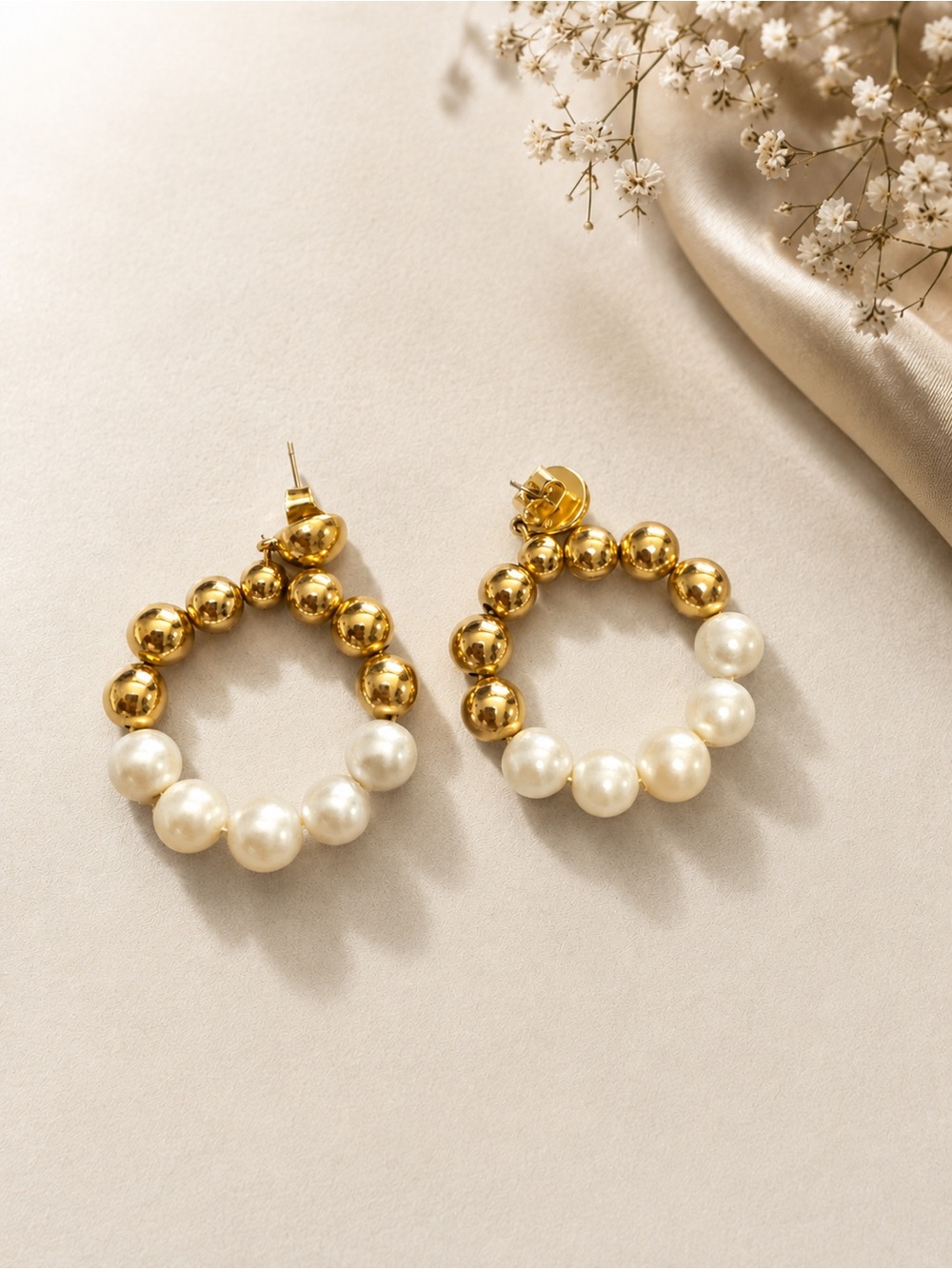 J. Crew Gold and Cream Pearl Hoop Earrings